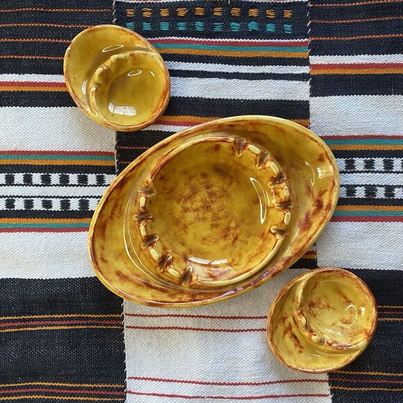 Artisan Other - Vintage 1960’s Ashtray Set Of 3! Psychedelic. Boho. Glazed Pottery. Hippie.